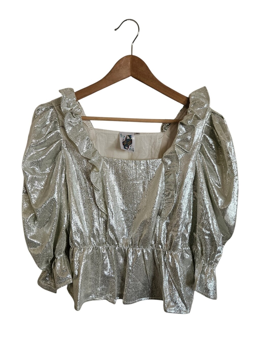 Queen Of Sparkles Silver Pebble Ruffle Peplum Top Size M NEW